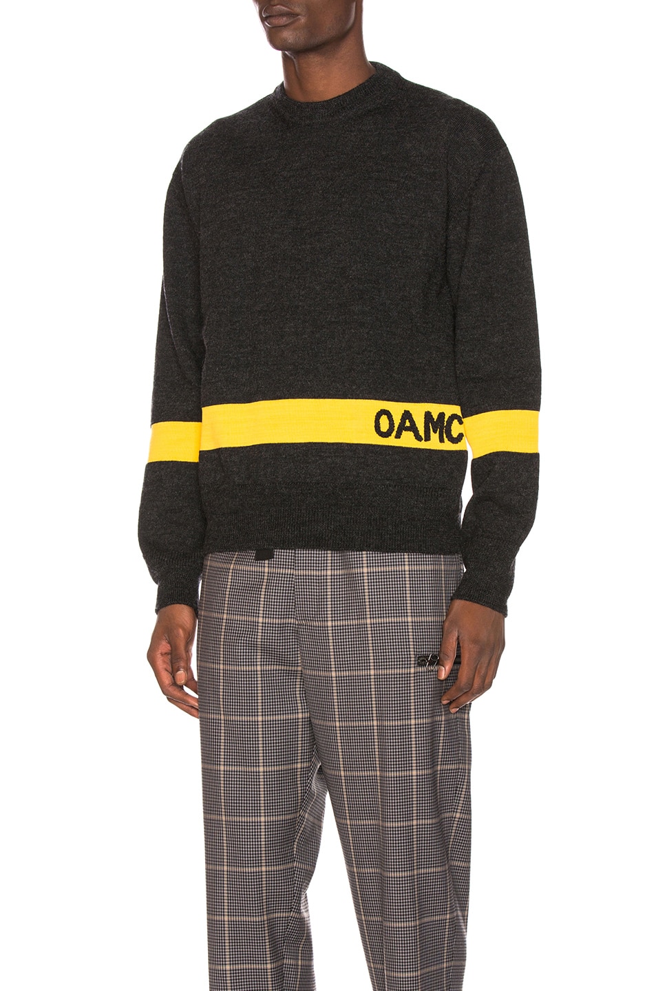 Image 1 of OAMC GI Sweater in Dark Heather Grey in Dark Heather Grey & Yellow