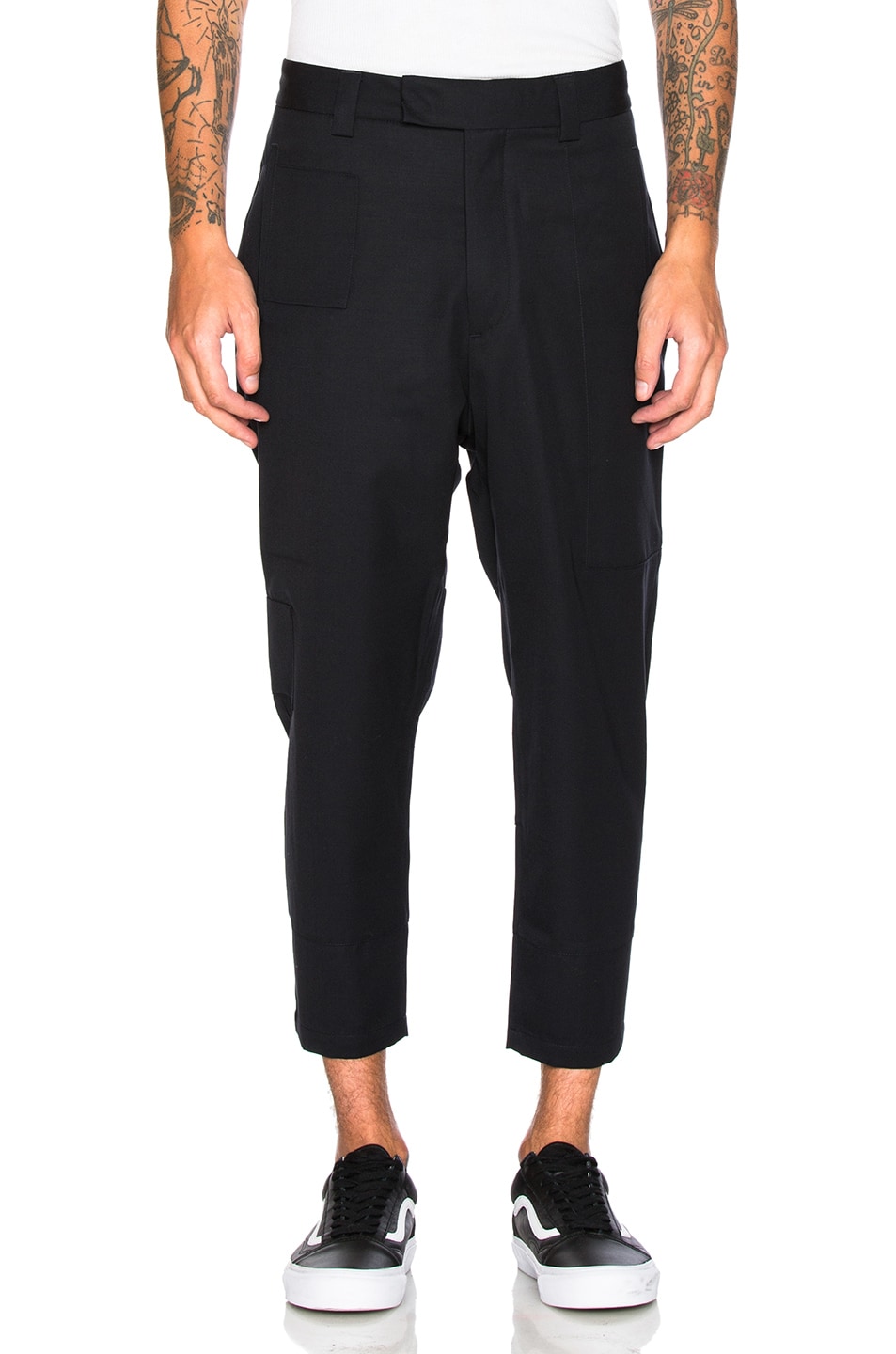 OAMC Cropped Patch Pants in Navy | FWRD