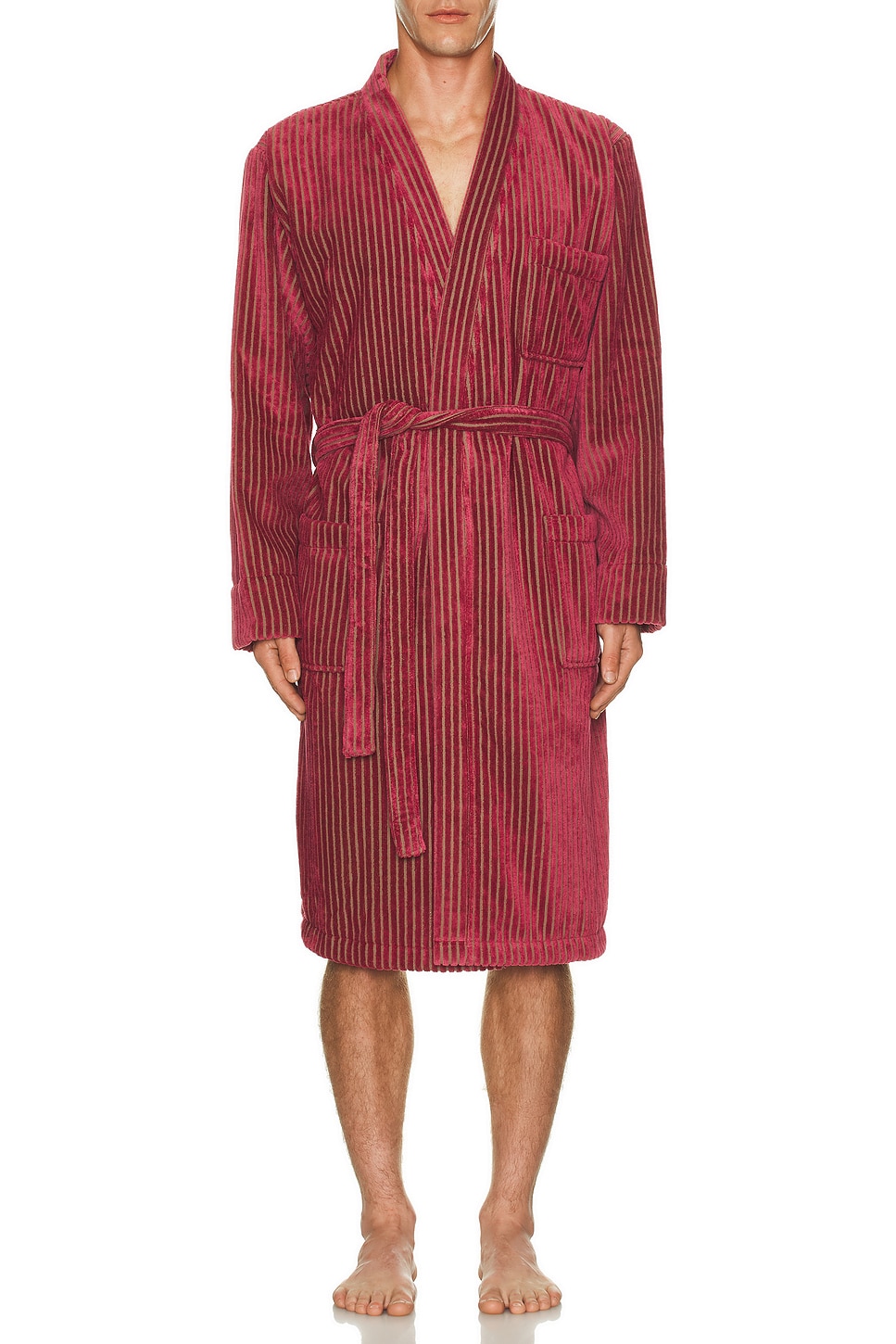Image 1 of OAS Botnico Striped Velour Robe in Burgundy