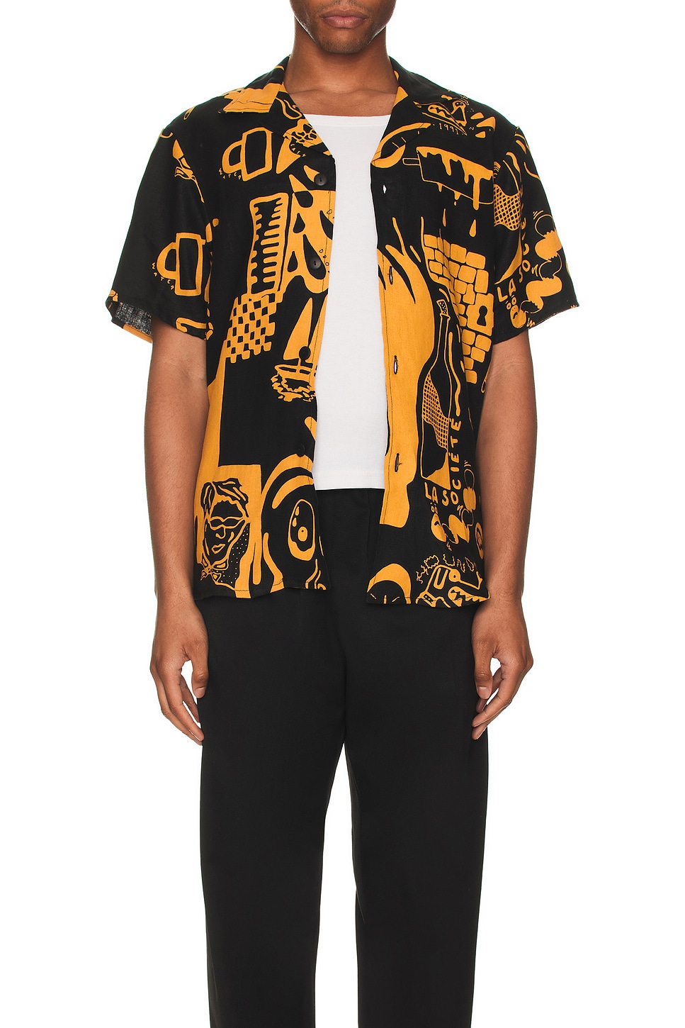 Image 1 of OAS Krispy Night Cuba Linen Shirt in Black