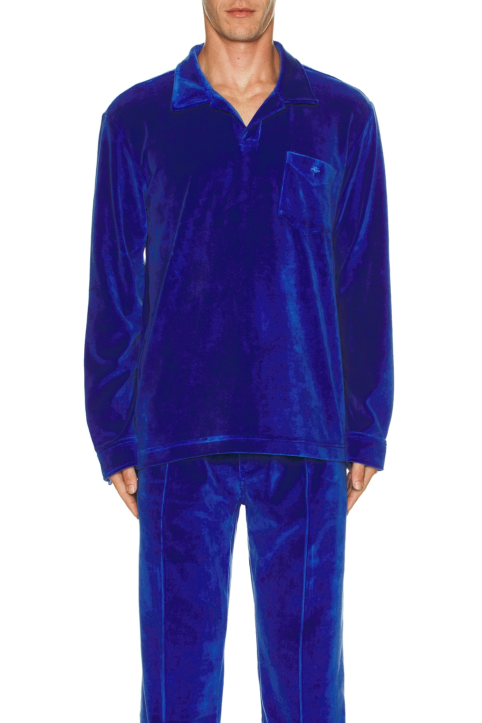 Image 1 of OAS Velour Long Sleeve Polo in Azure