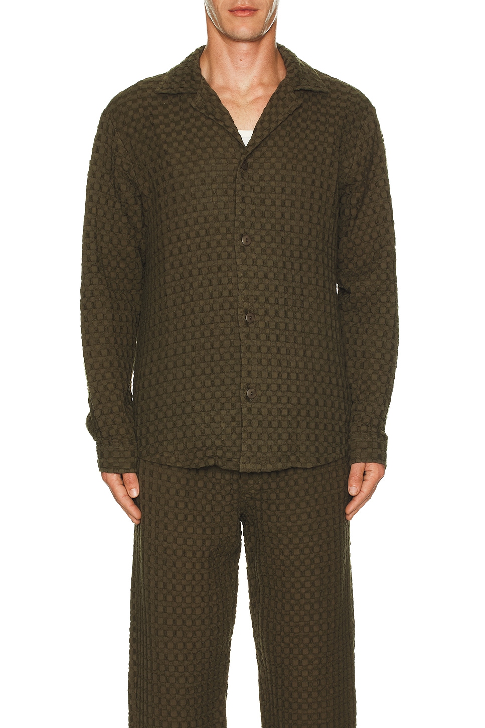 Image 1 of OAS Waffle Cuba Long Sleeve Shirt in Turtle