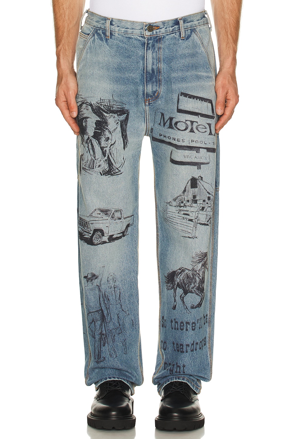 Image 1 of ONE OF THESE DAYS All Over Print Painters Pant in Indigo