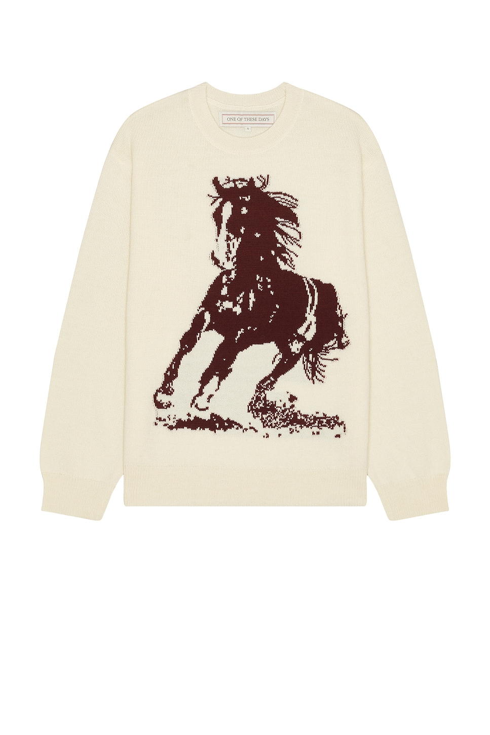 Image 1 of ONE OF THESE DAYS Running Horse Knit Sweater in Oatmeal