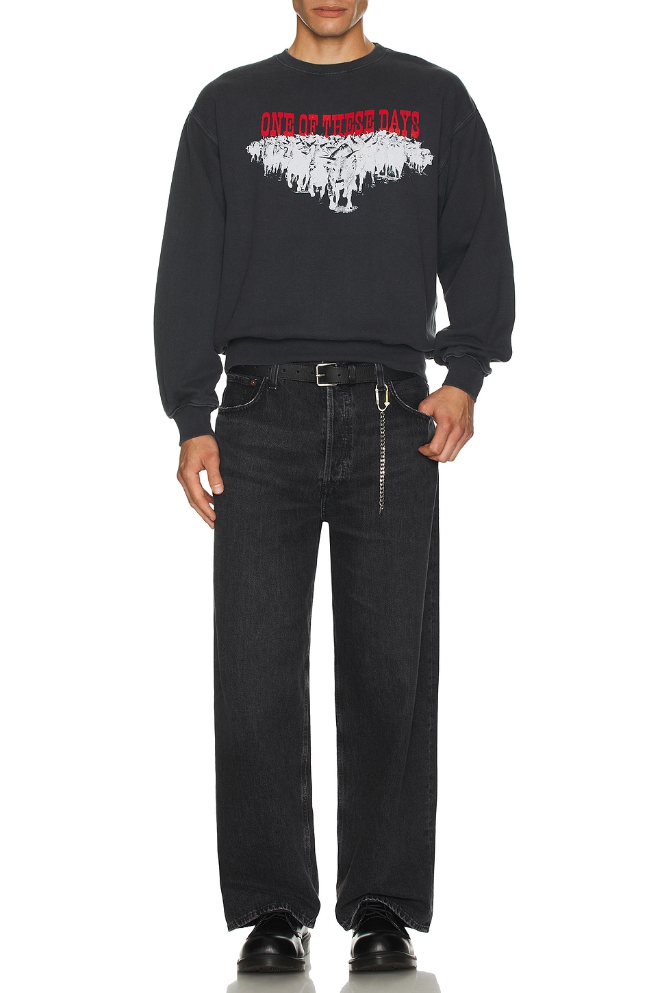 Image 1 of ONE OF THESE DAYS Stampede Crew Neck Sweatshirt in Washed Black