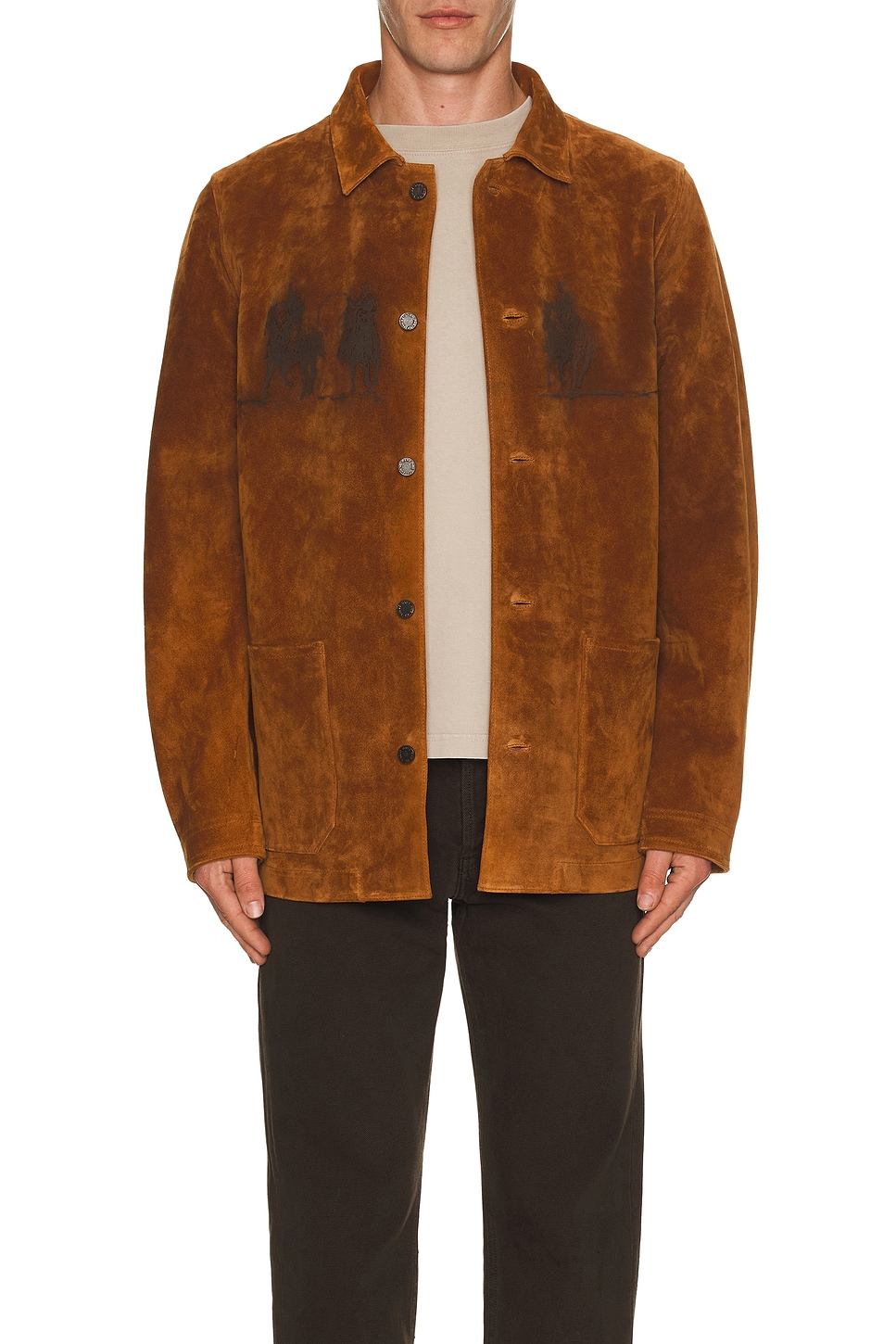 Image 1 of ONE OF THESE DAYS Suede Chore Jacket in Tobacco