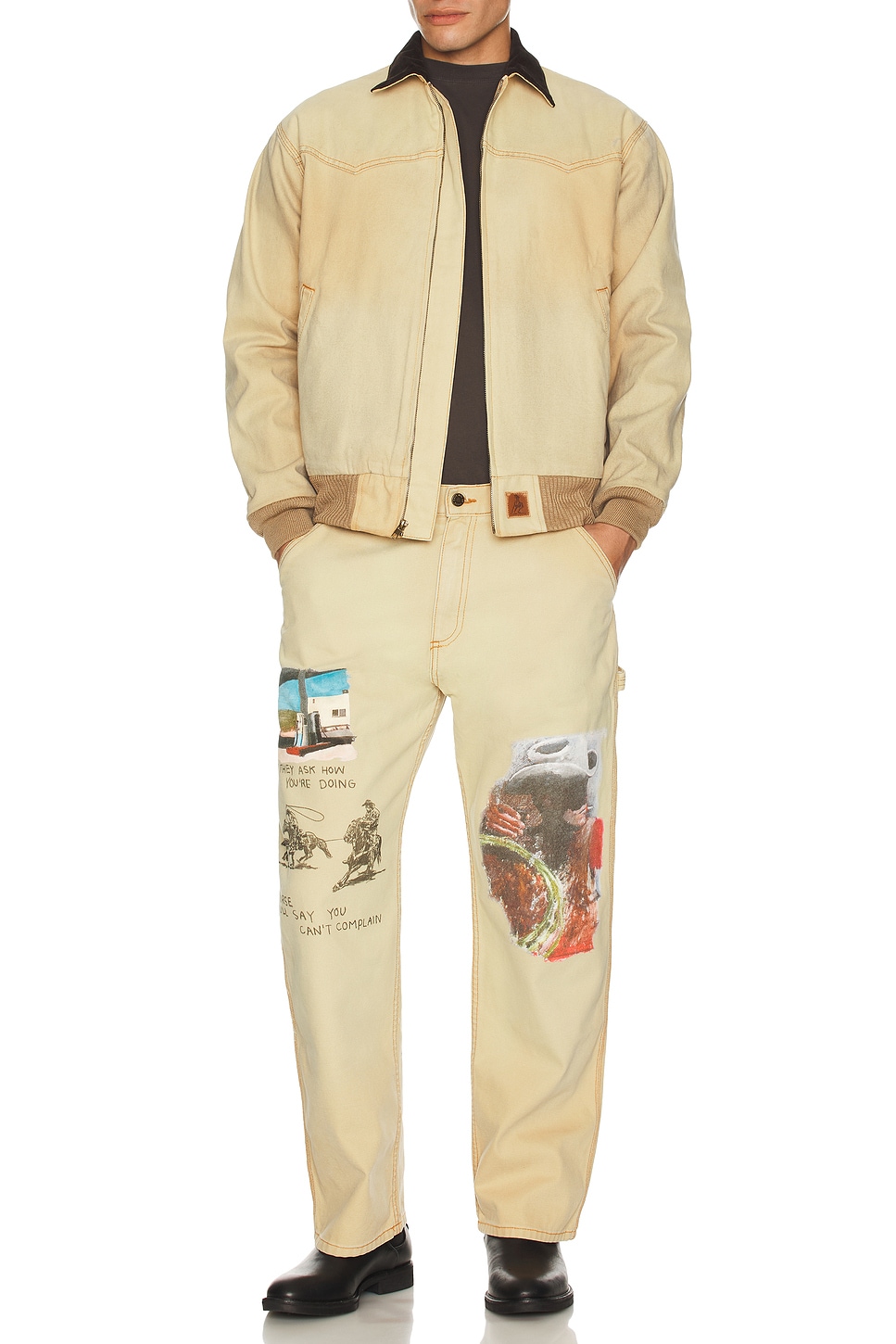 Image 1 of ONE OF THESE DAYS Just Like It Began Painters Pant All Over Artwork in Worn Tan