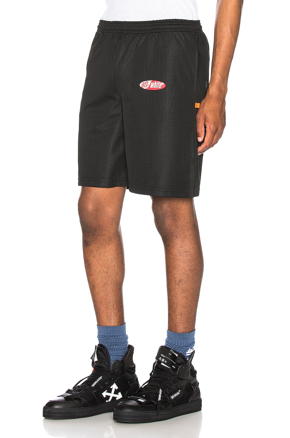 Image 1 of OFF-WHITE Split Logo Mesh Shorts in Black