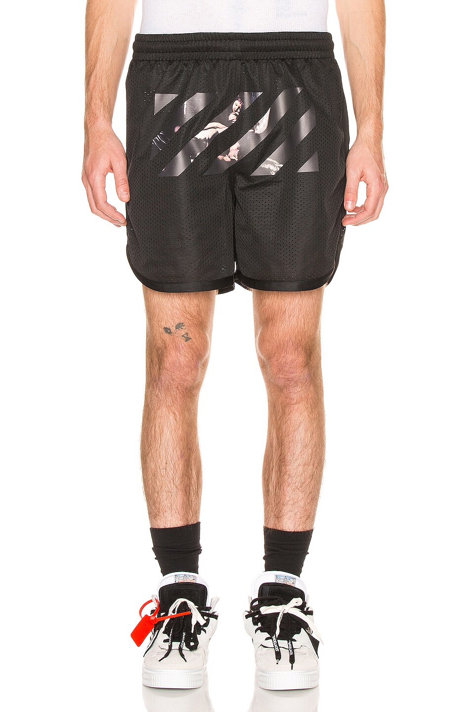 Image 1 of OFF-WHITE Caravaggio Arrow Mesh Shorts in Black & Multi