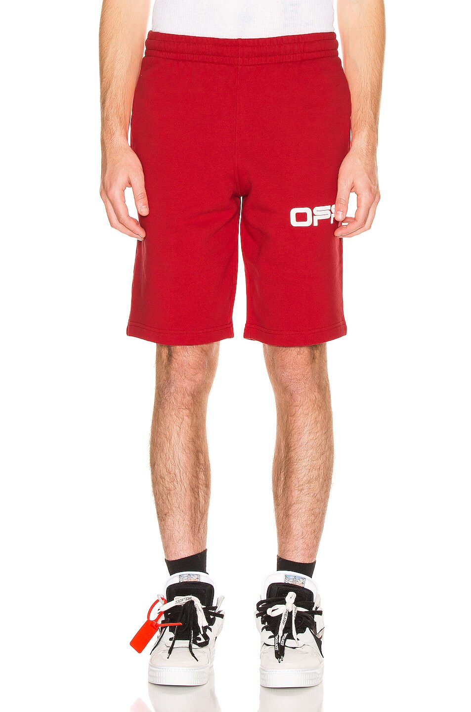 Image 1 of OFF-WHITE Airport Tape Sweatshorts in Red & Multi