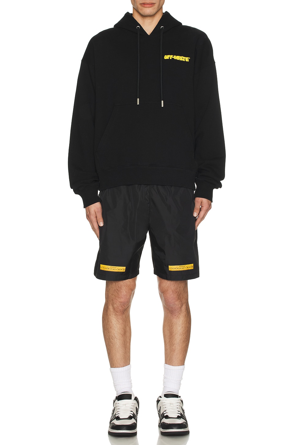Image 1 of OFF-WHITE Puffy Logo Skate Hoodie in Black & Citrus