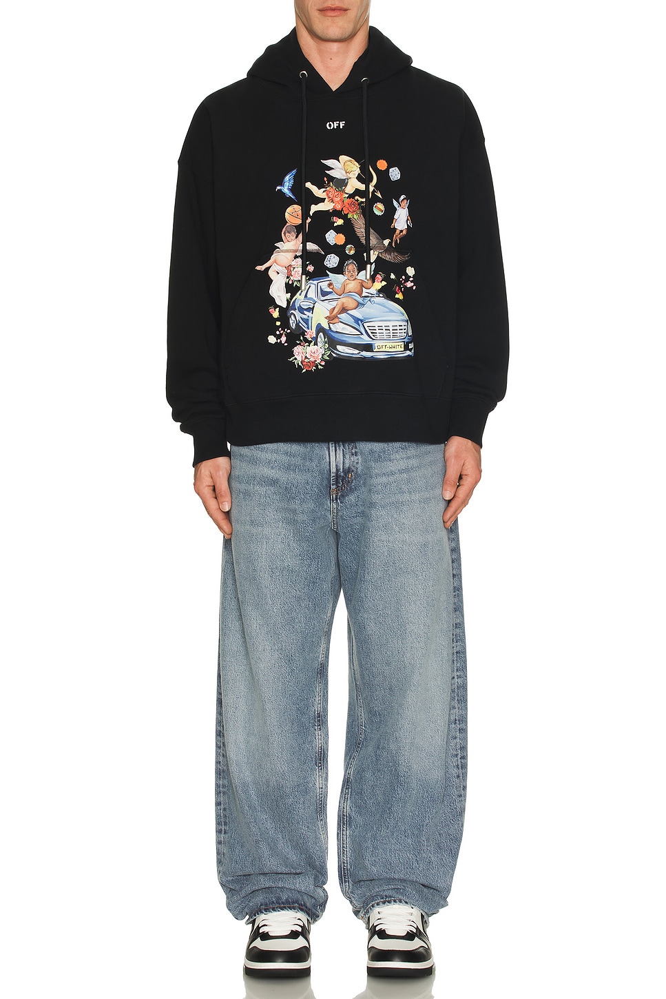 Image 1 of OFF-WHITE Fresco Car Skate Hoodie in Black & White