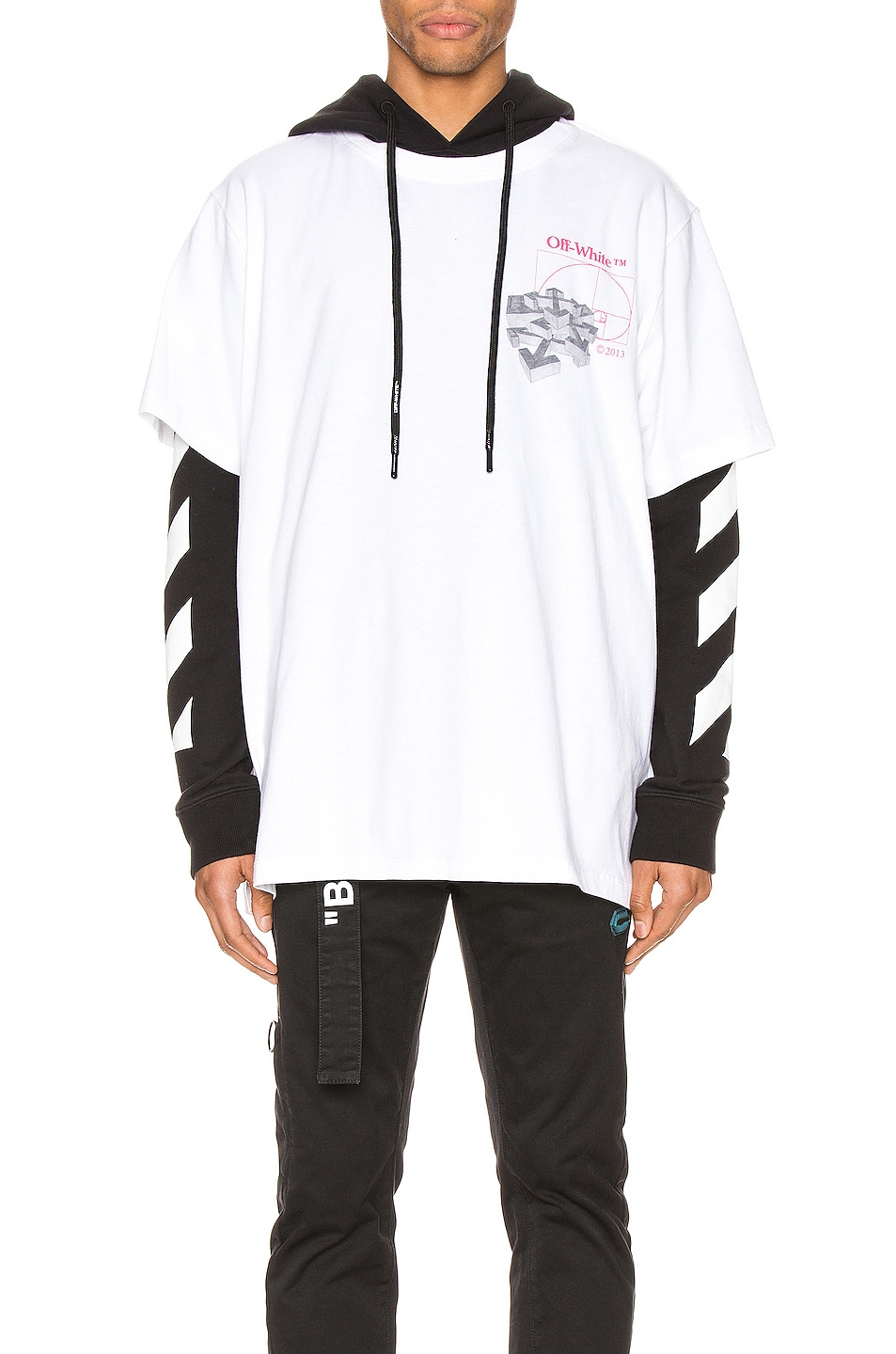 Image 1 of OFF-WHITE Golden Ratio Double Tee Hoodie in White Multi