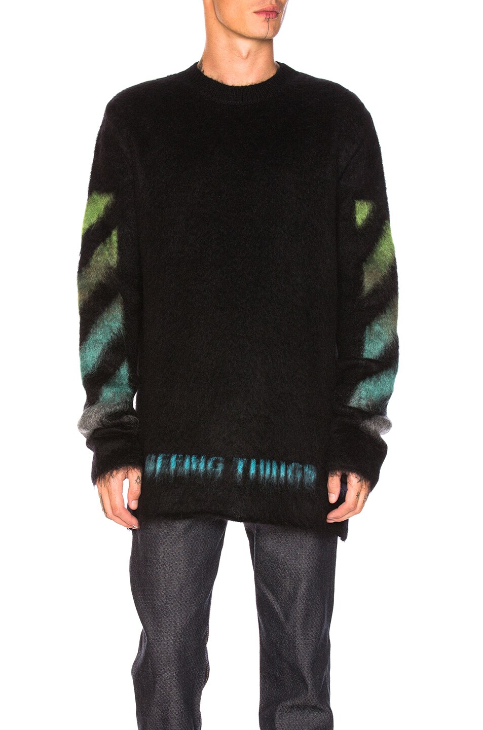 Image 1 of OFF-WHITE Arrows Brushed Pullover in Black & Green
