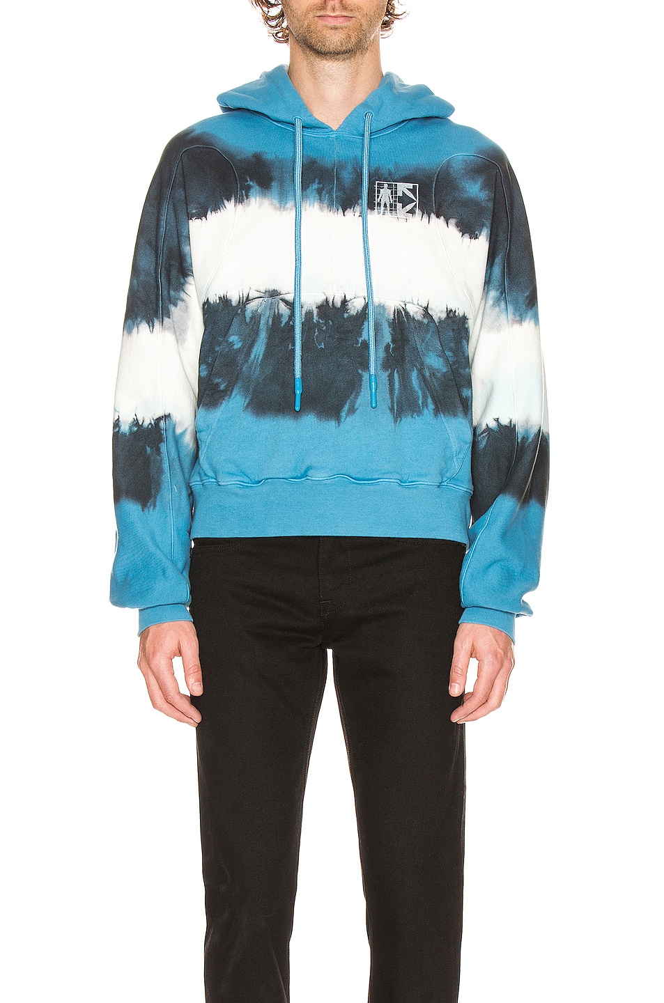 Image 1 of OFF-WHITE Arrows Tie Dye Contour Hoodie in Blue & White