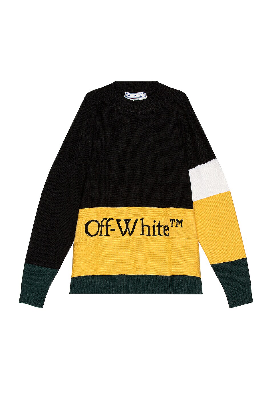 Image 1 of OFF-WHITE Color Block Off Crewneck Sweater in Black & Yellow