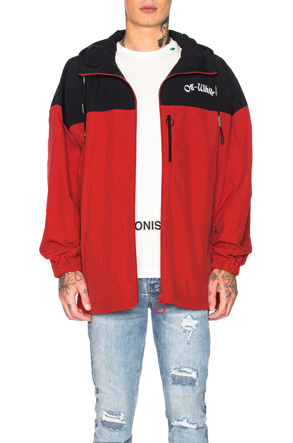 Image 1 of OFF-WHITE Windbreaker Jacket in Red & White