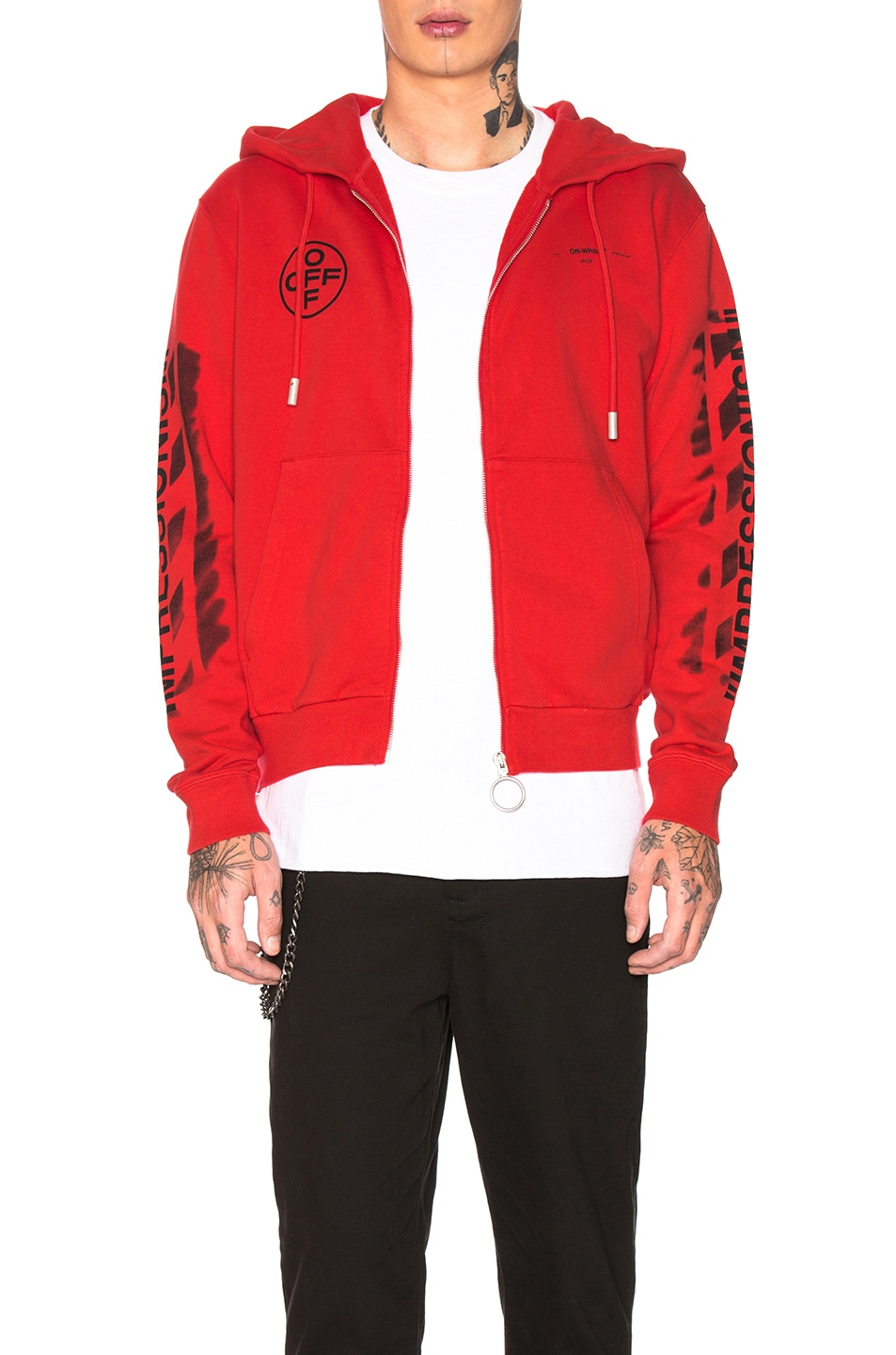 black and red off white hoodie