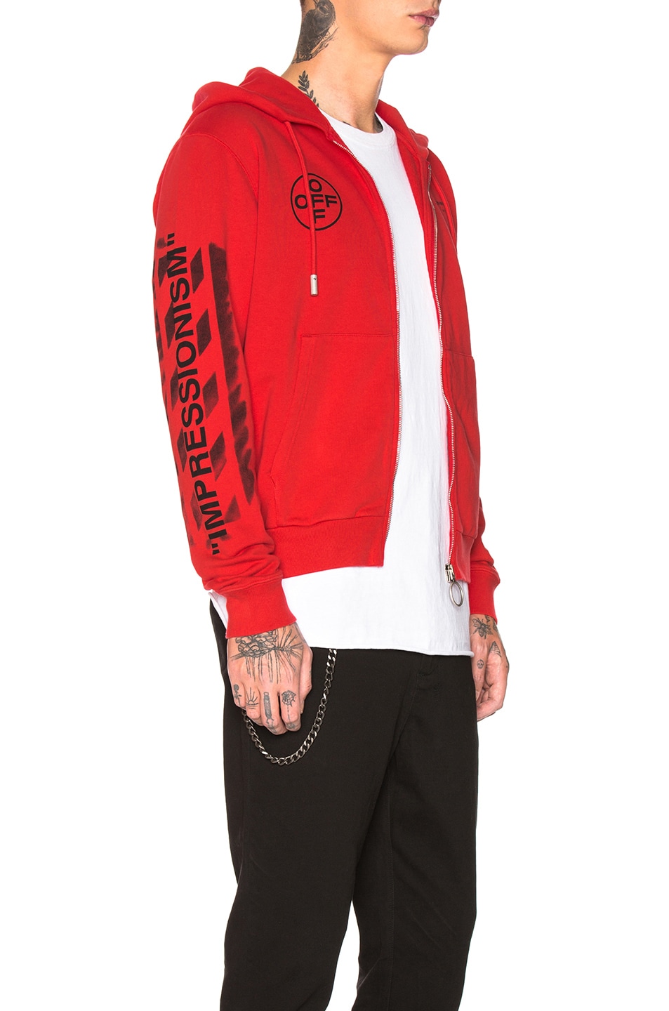 off white red zip up hoodie