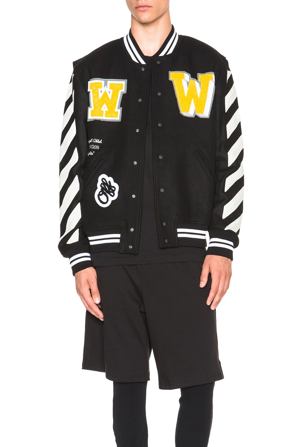Image 1 of OFF-WHITE Letterman Patch Jacket in Black