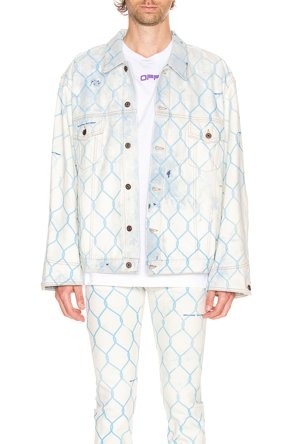 Image 1 of OFF-WHITE Fence Jeans Jacket in Bleach Light Blue