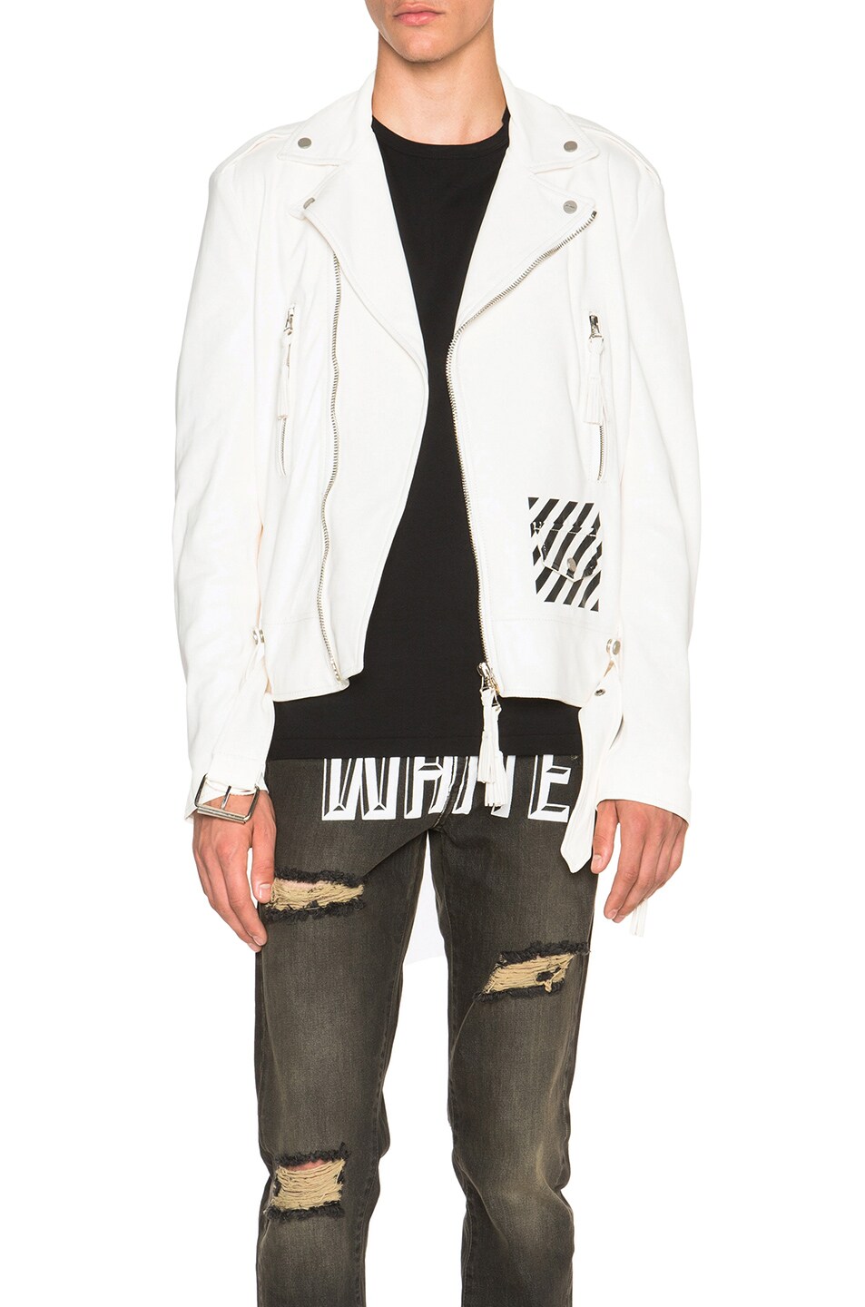 Image 1 of OFF-WHITE Moto Leather Jacket in White