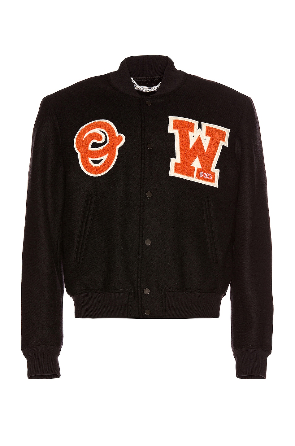 Image 1 of OFF-WHITE OW Patch Varsity Jacket in Black & Orange