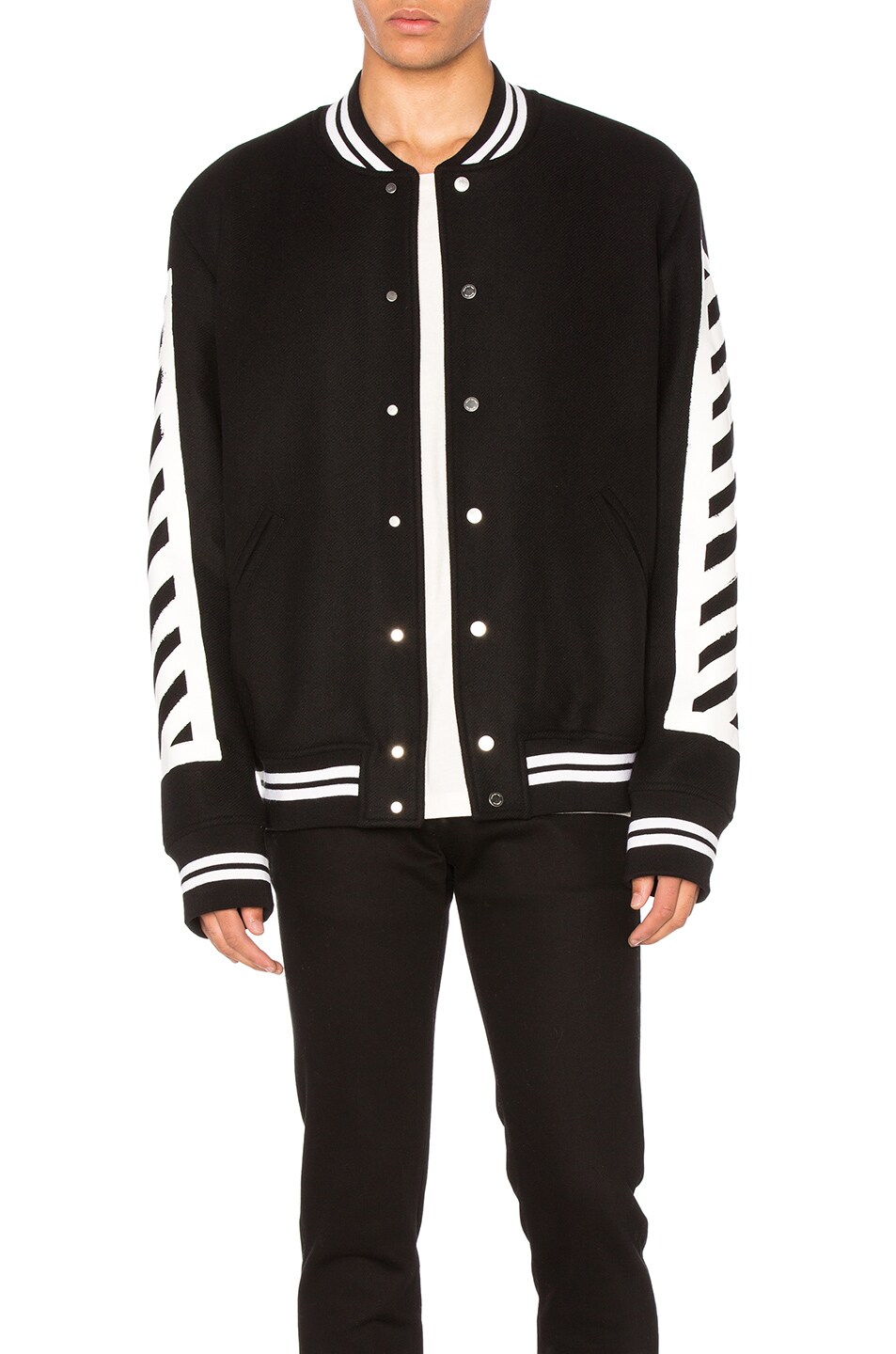 black off white varsity jacket