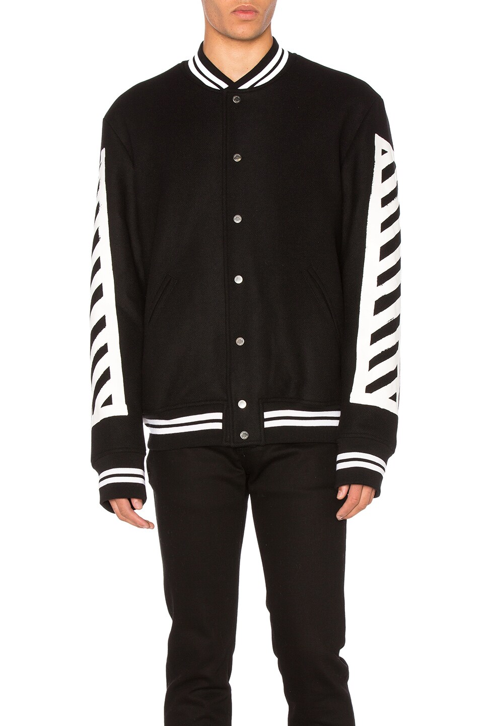 black off white varsity jacket