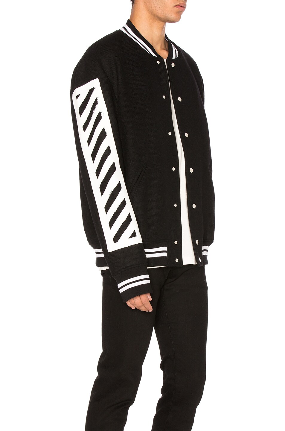 black off white varsity jacket