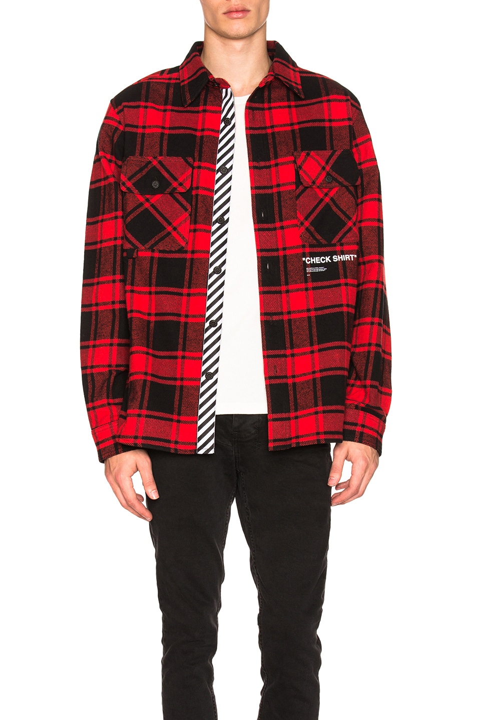 Image 1 of OFF-WHITE Quote Flannel in Red & White