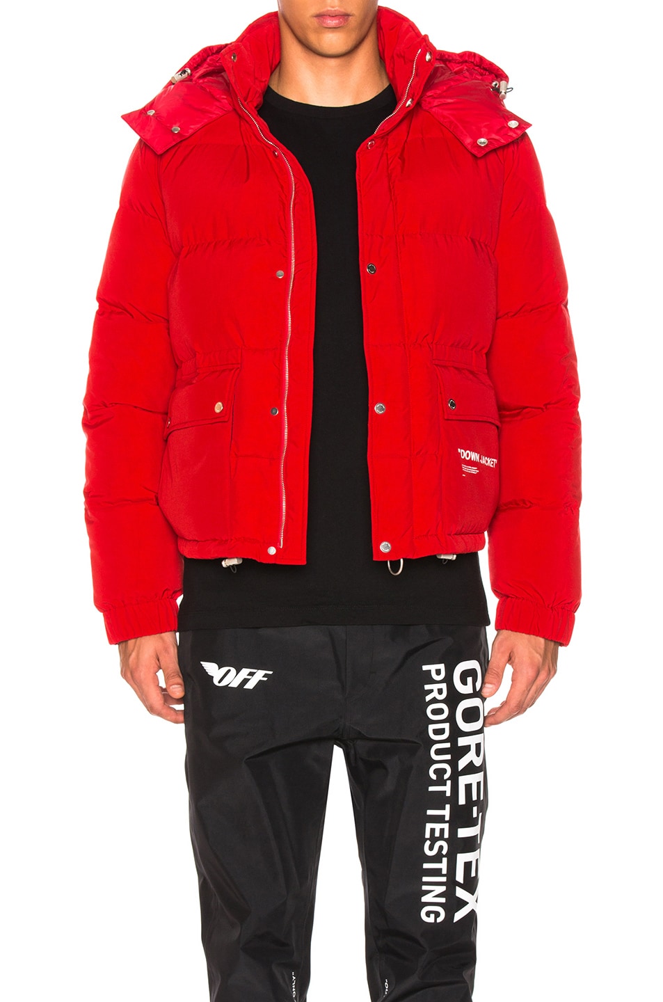 Image 1 of OFF-WHITE Quote Puffer in Red & White