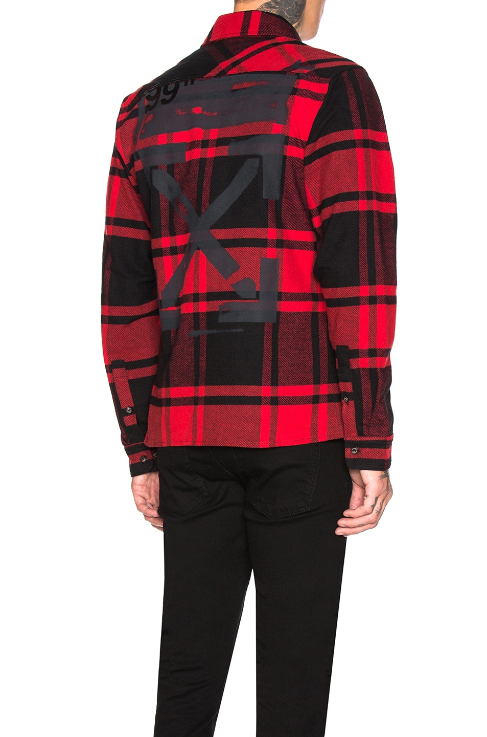 Image 1 of OFF-WHITE Stencil Flannel Shirt in Red & Black