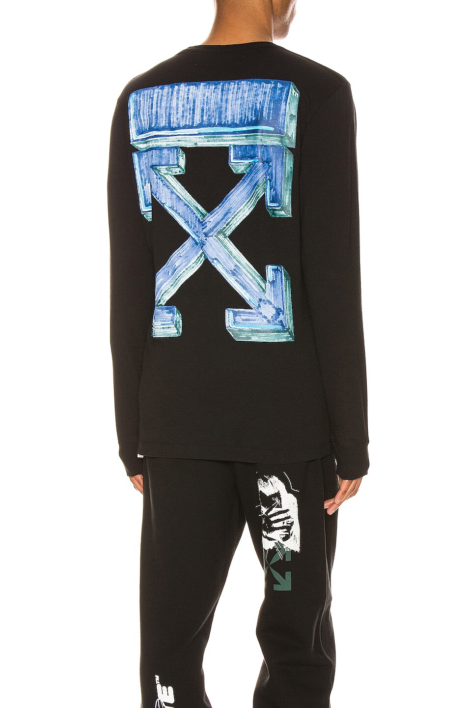 Image 1 of OFF-WHITE Marker Long Sleeve Tee in Black & Blue