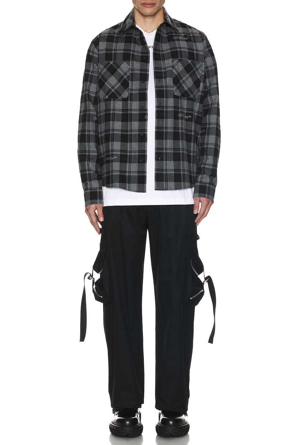 Image 1 of OFF-WHITE Check Flannel Shirt in Dark Grey & Black