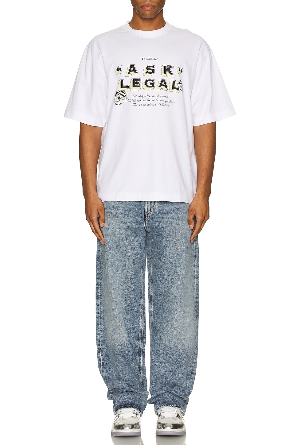 Image 1 of OFF-WHITE Arrow Ask Legal Skate Short Sleeve Tee in White