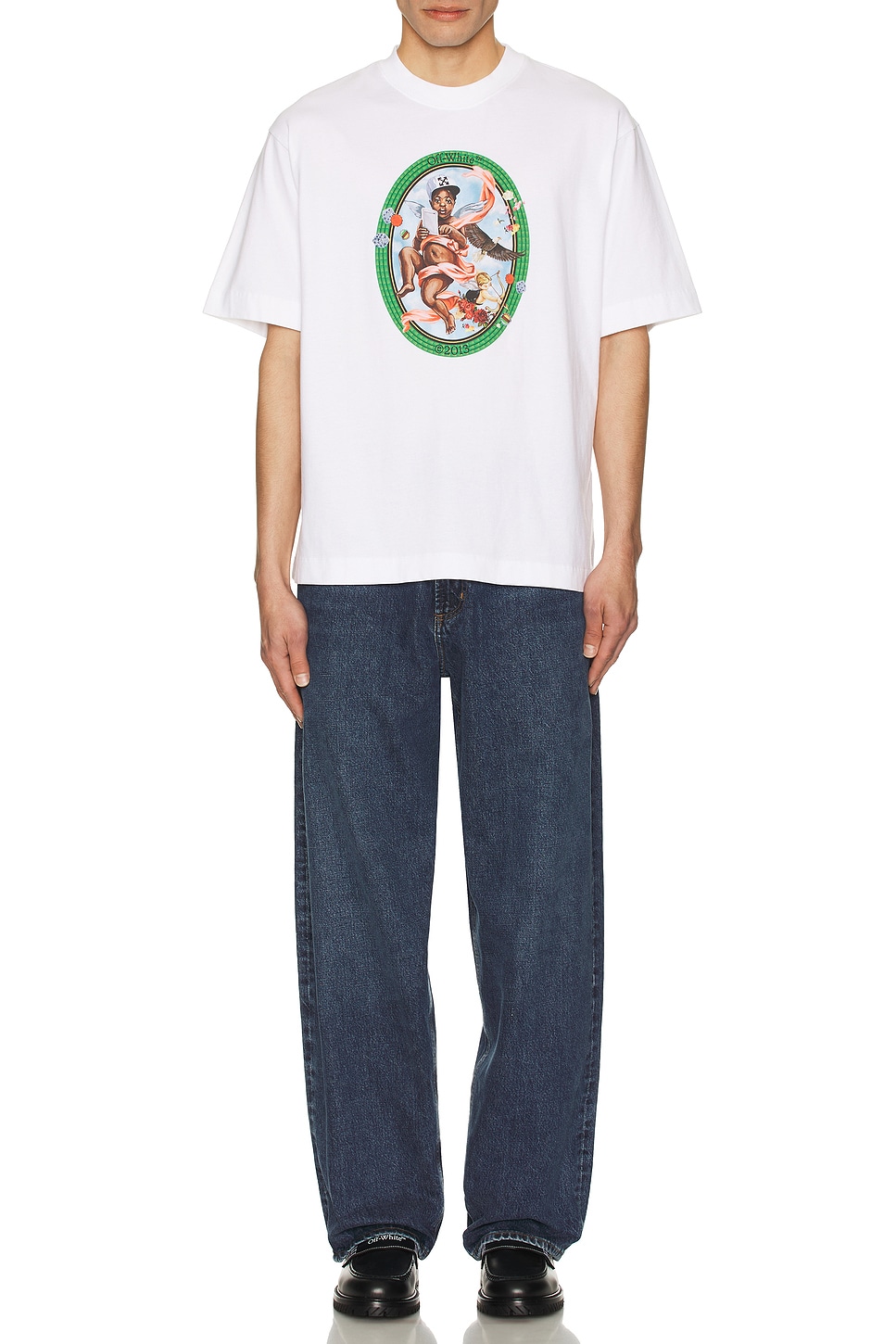 Image 1 of OFF-WHITE Fresco Oval Skate Short Sleeve Tee in White & Black