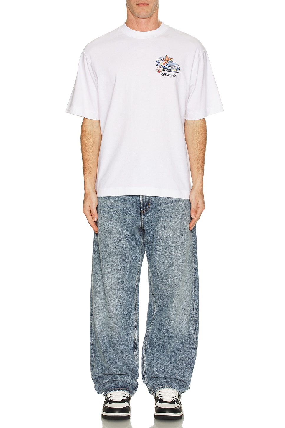 Image 1 of OFF-WHITE Fresco Arrow Skate Short Sleeve Tee in White & Black
