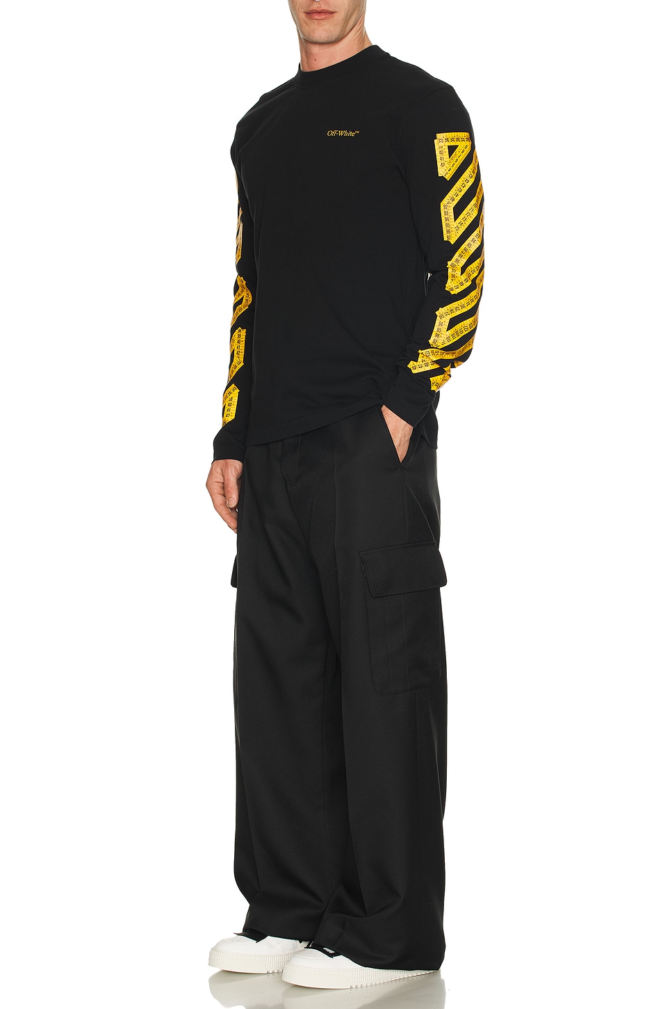 Image 1 of OFF-WHITE Tape Arrow Skate Long Sleeve Tee in Black & Citrus