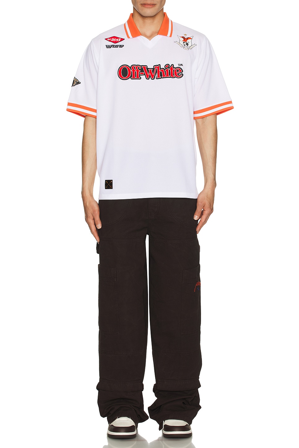 Image 1 of OFF-WHITE Eagle Soccer Polo in White & Red