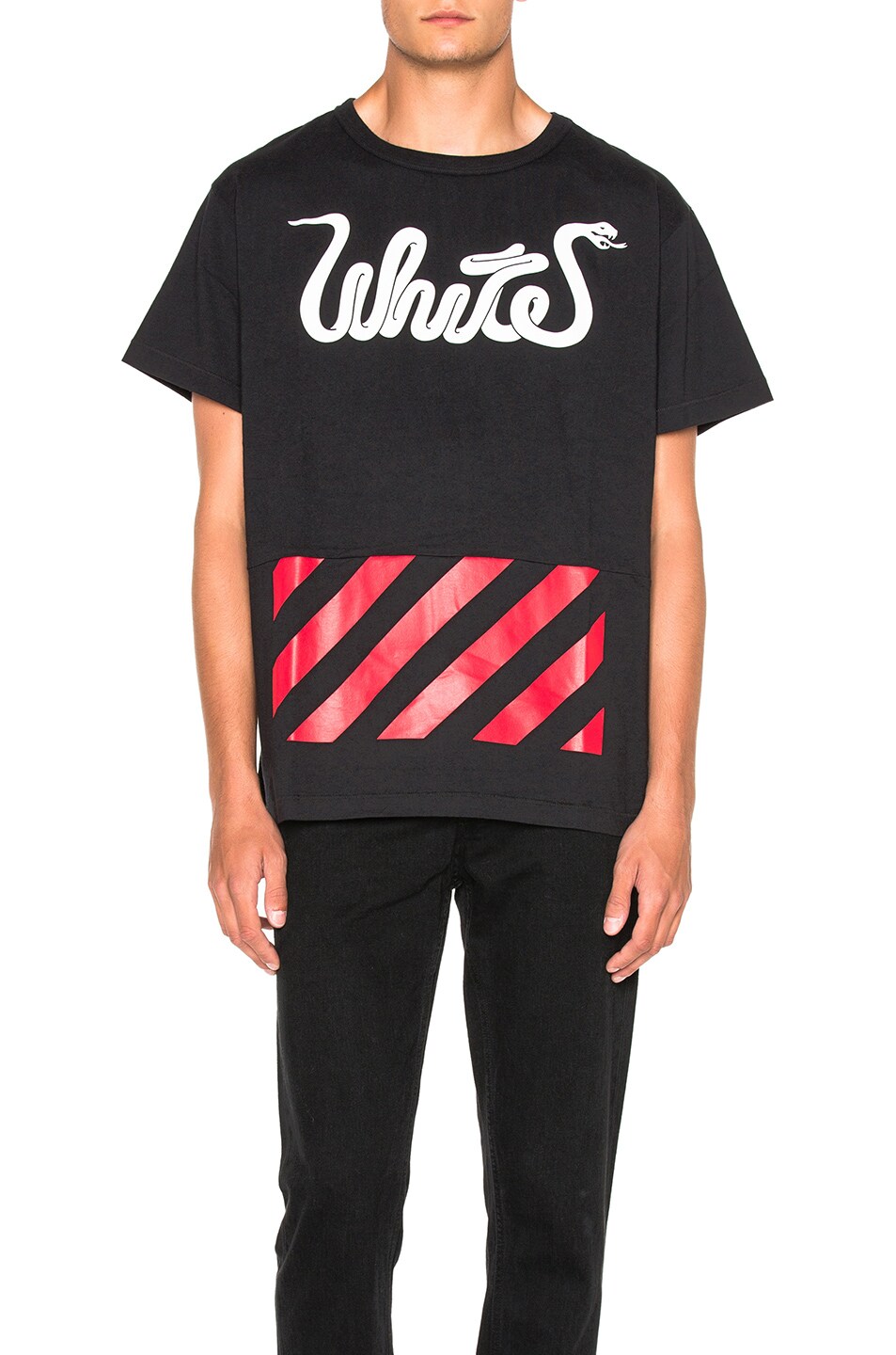 Image 1 of OFF-WHITE White Patchwork Tee in Black & Yellow