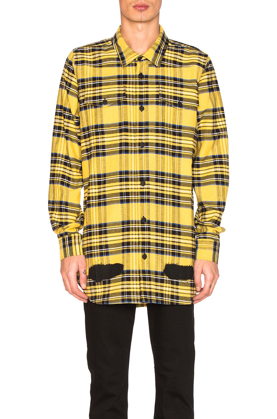 Image 1 of OFF-WHITE Diagonal Spray Check Shirt in Yellow All Over & Black