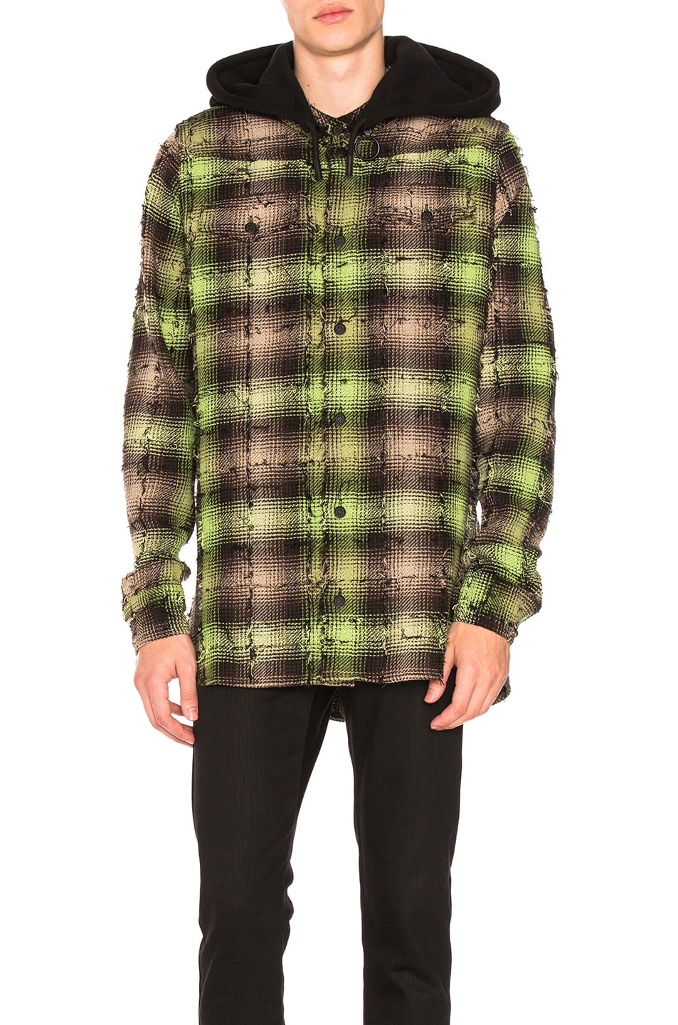 Image 1 of OFF-WHITE Diagonal Check Hooded Shirt in Green