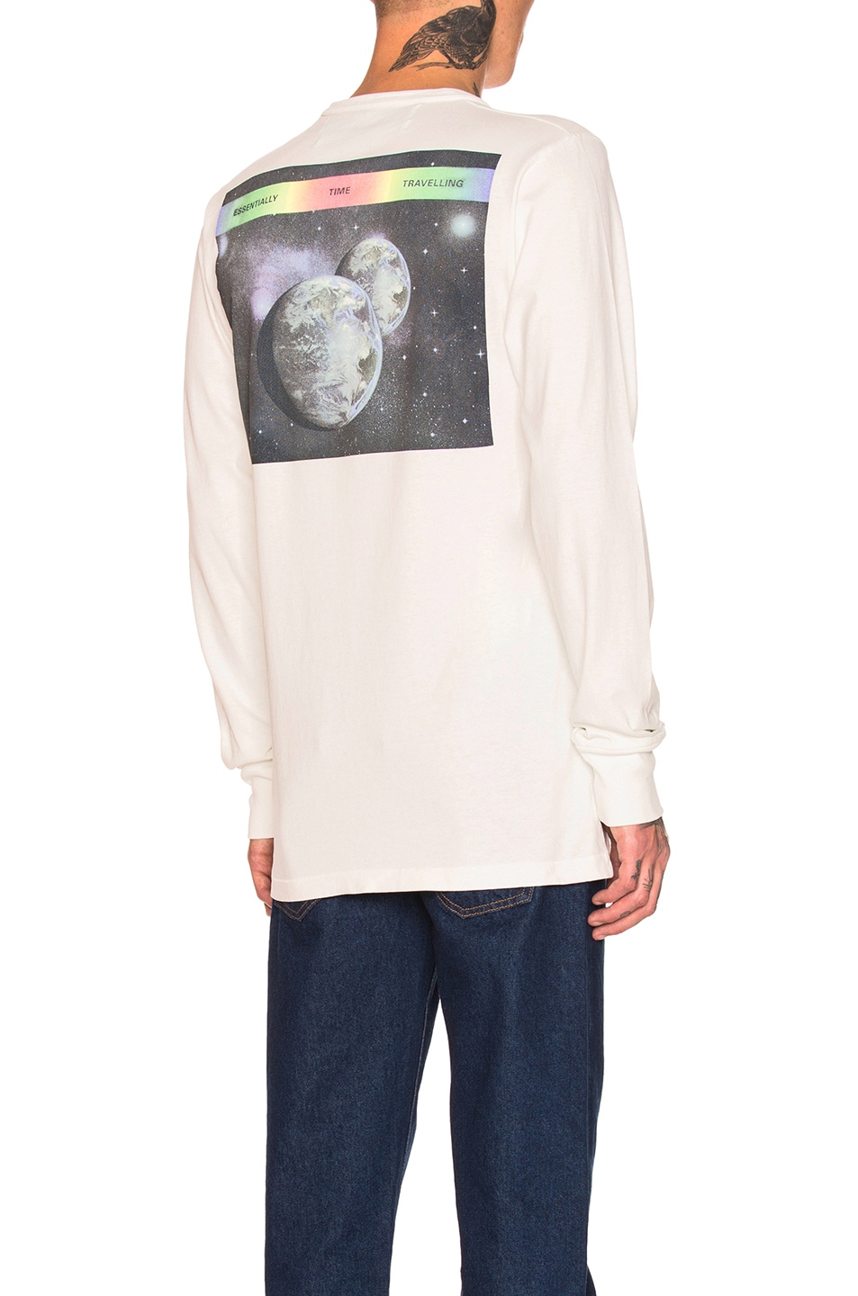 Image 1 of OFF-WHITE ART DAD Space On Deck Long Sleeve Tee in White & Multicolor