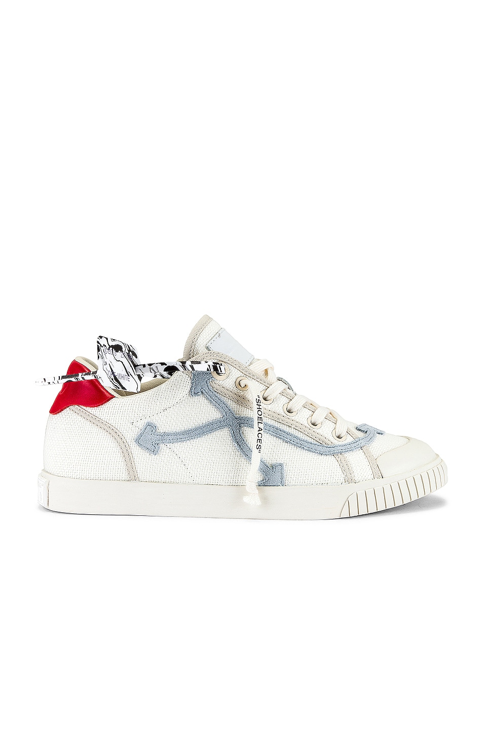 Image 1 of OFF-WHITE Low Vulcanized Canvas Sneakers in White & Light Blue