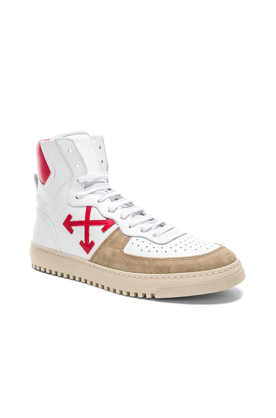 Image 1 of OFF-WHITE 70s High Top Sneakers in White & Red