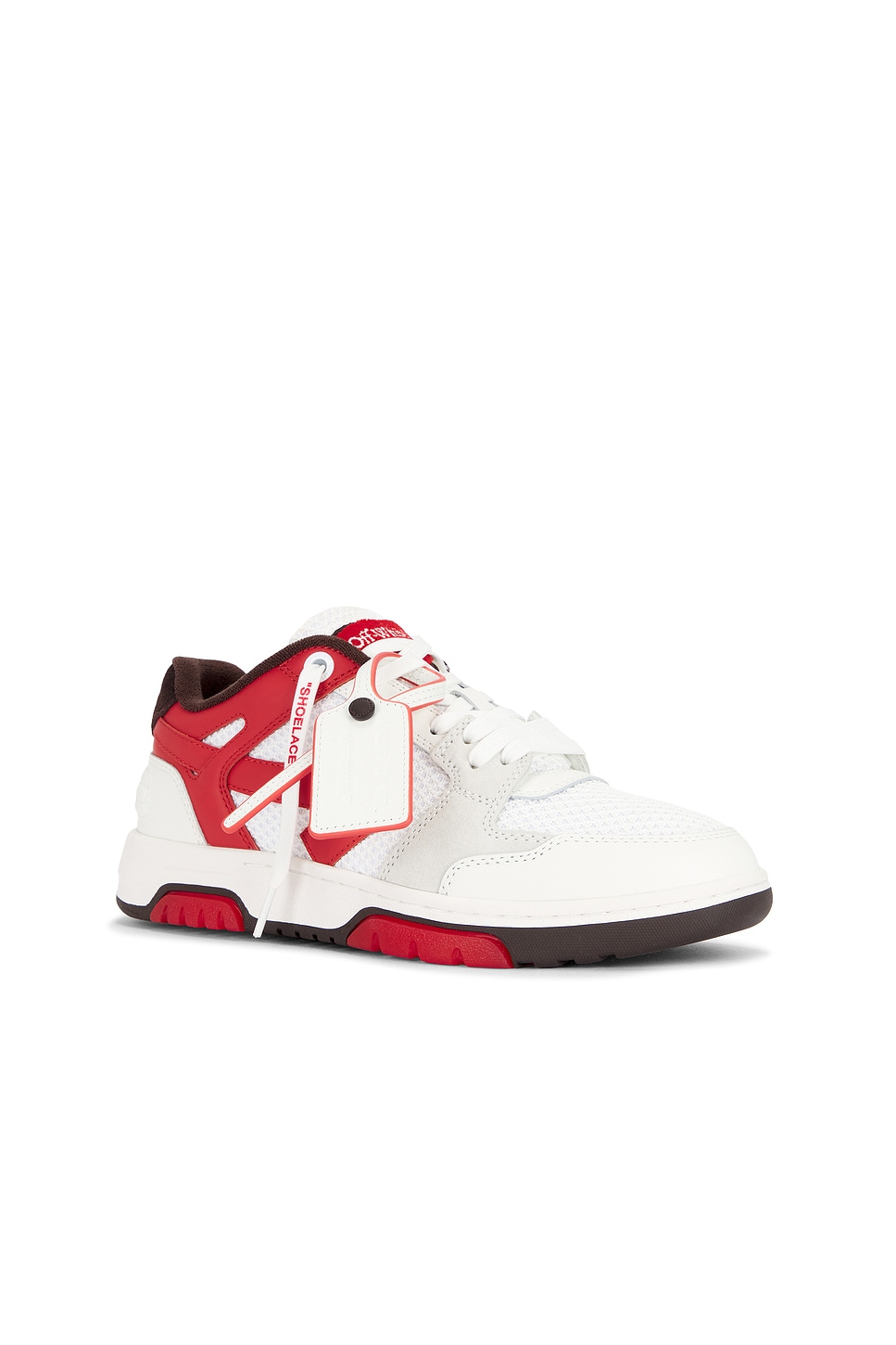 Off-white 'out Of Office' Red Low Sneakers With Arrow Motif And Zip-tie Tag In Brick Red & White