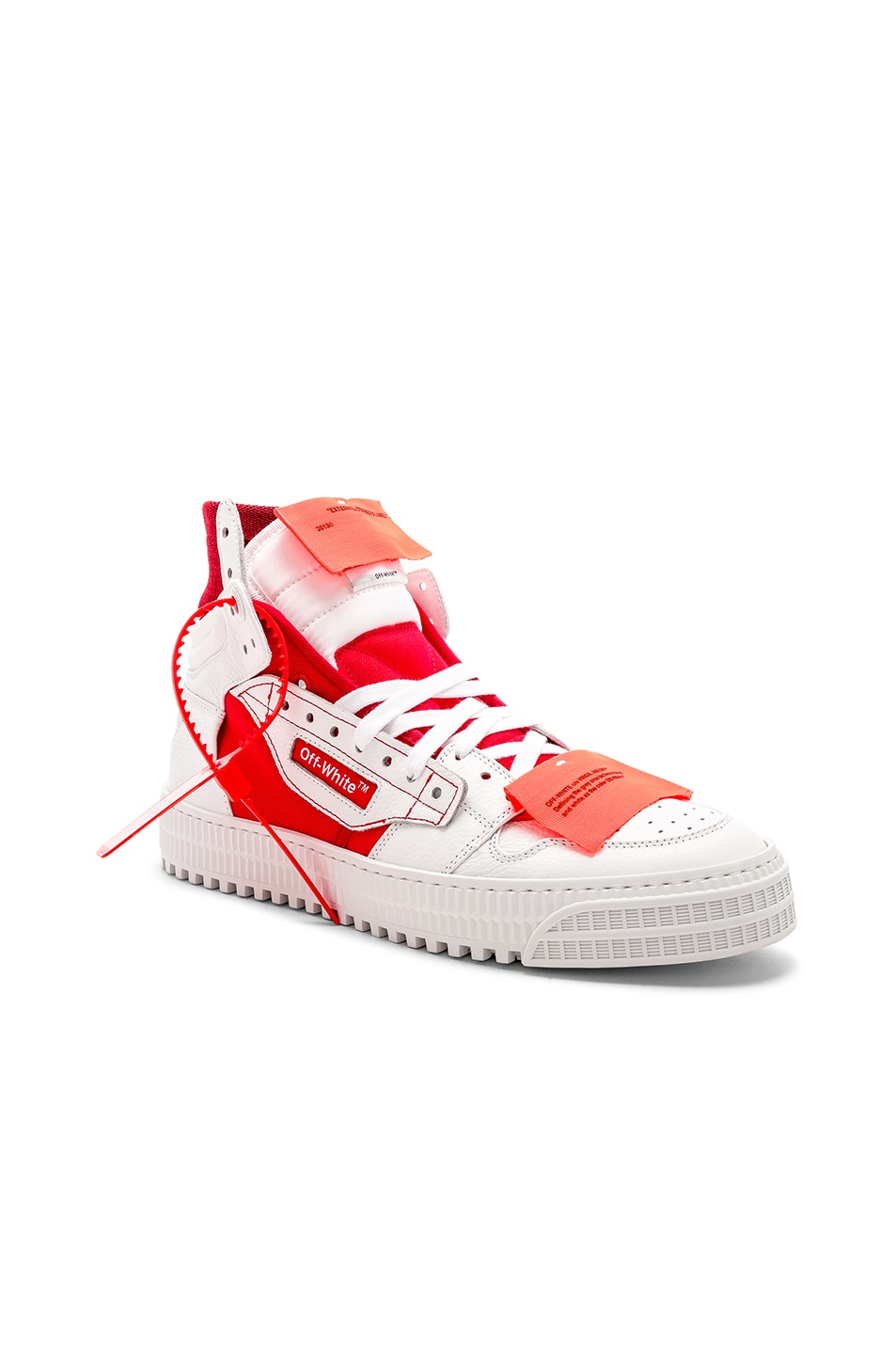 Image 1 of OFF-WHITE Off Court Tumbled Leather Sneakers in White & Red