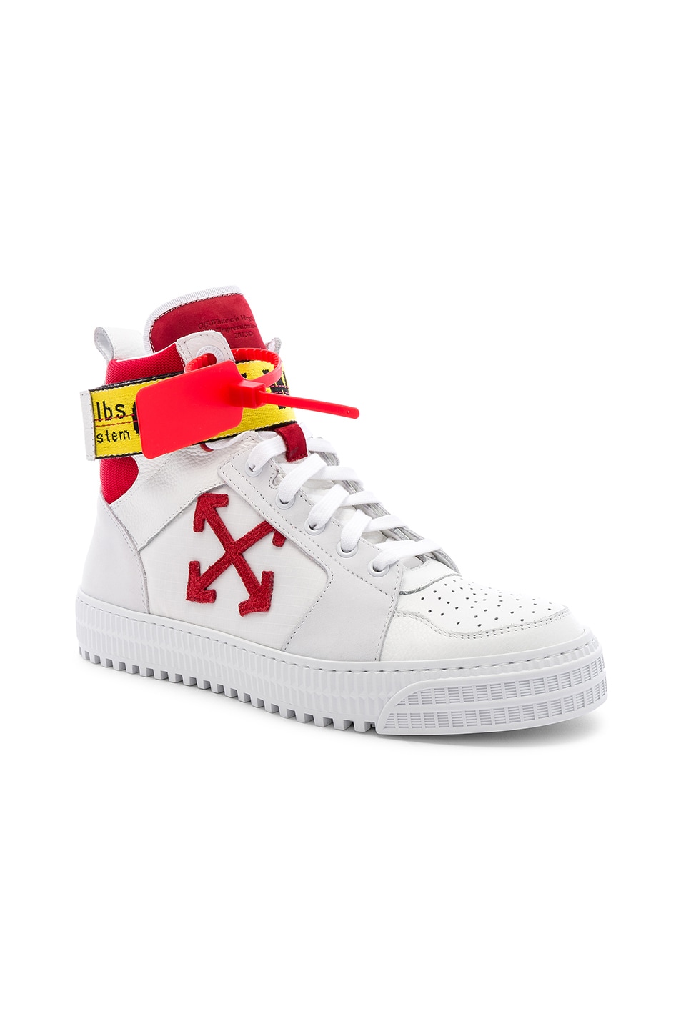 Image 1 of OFF-WHITE Industrial Belt Hi-Top Sneaker in White & Red