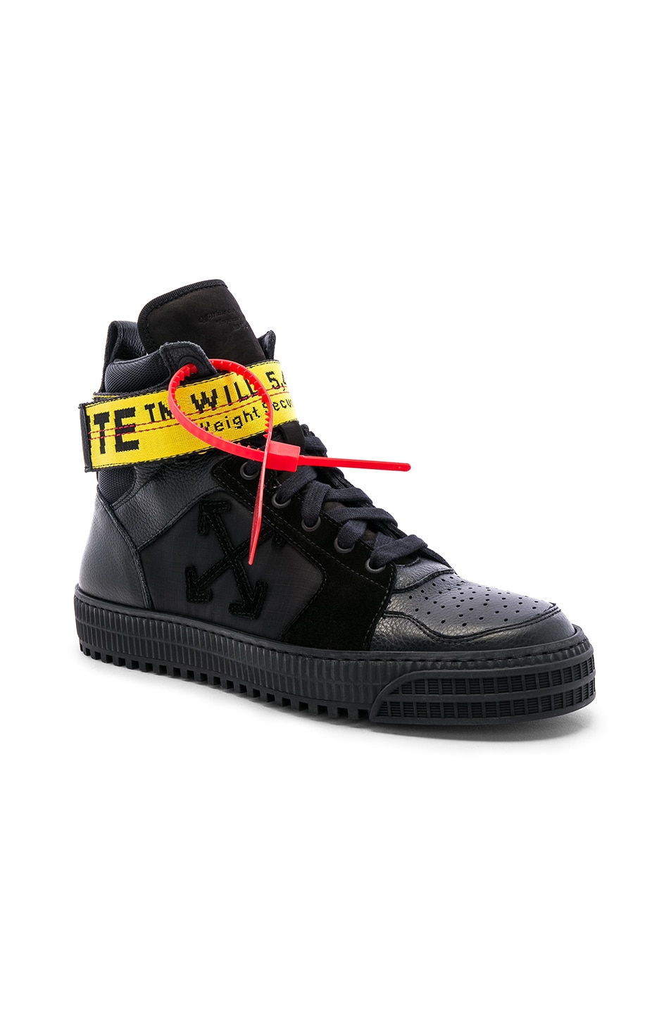 Image 1 of OFF-WHITE Industrial Belt Hi-Top Sneaker in Black & Black